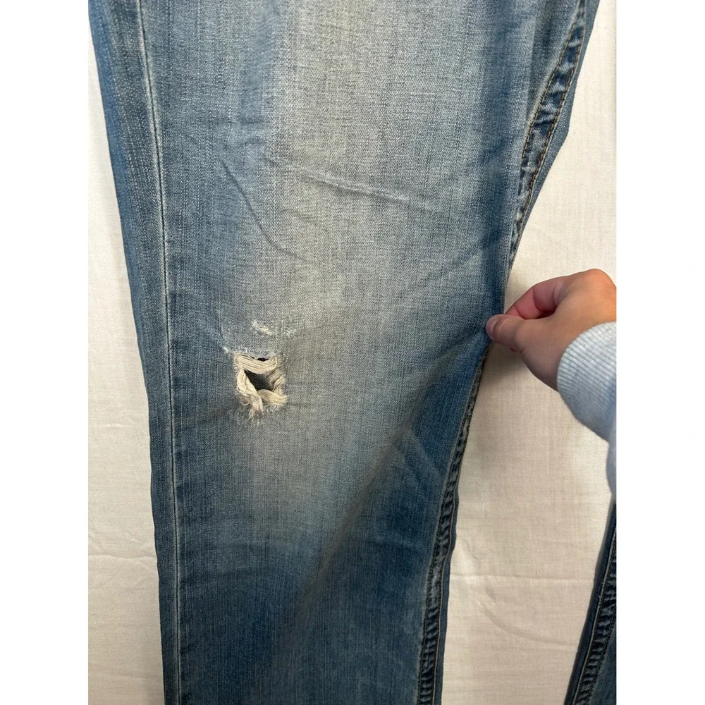 True Religion Mens Straight Distressed Blue Jeans 42 MNR3859OM Medium Wash